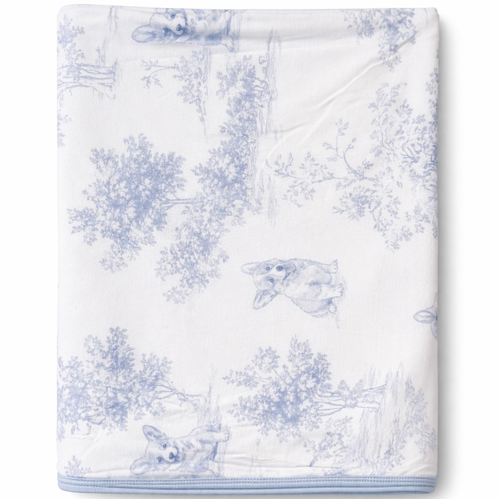 Corgi Puppy Toile Print - Double Layer Bamboo Blanket