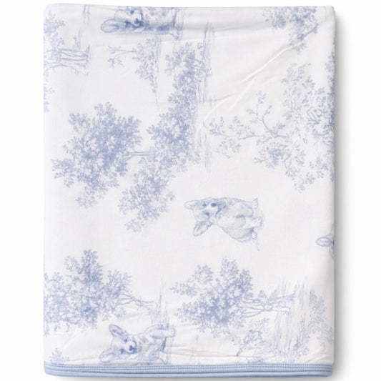 Corgi Puppy Toile Print - Double Layer Bamboo Blanket
