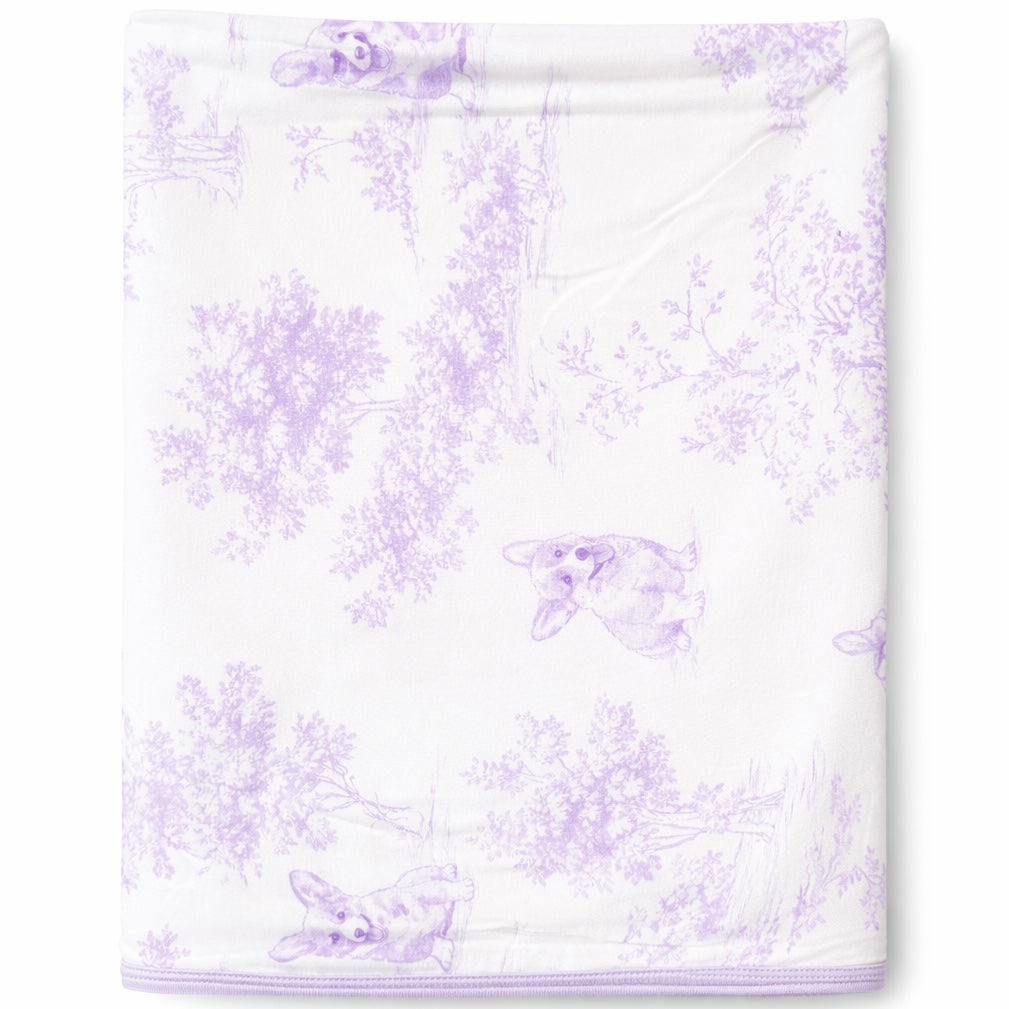 Corgi Puppy Toile Print - Double Layer Bamboo Blanket